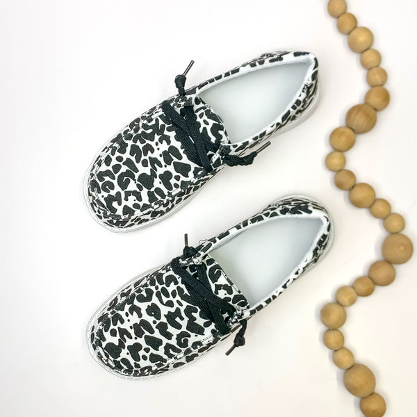 Very G | Have To Run Slip On Loafers with Laces in Black and White Leopard Print