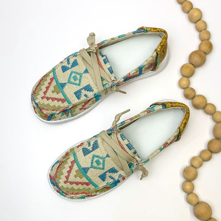 Very G | Have To Run Leather Heel Slip On Loafers with Laces in Beige Multi - Giddy Up Glamour Boutique