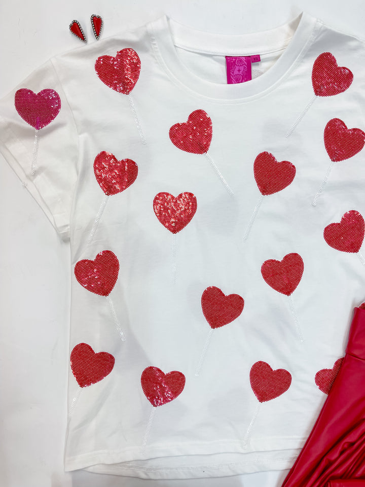 Queen Of Sparkles | Lollipop Lane Red and Pink Sequined Lollipops Top in White - Giddy Up Glamour Boutique
