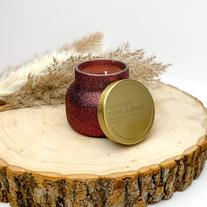 Capri Blue | 8 oz. Petite Jar Candle in Maroon Glitter | Tinsel & Spice - Giddy Up Glamour Boutique