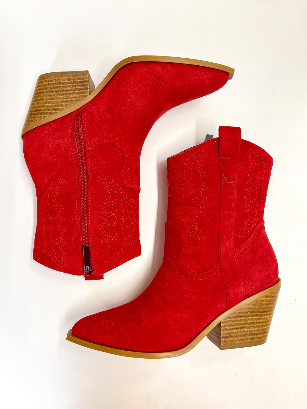 Corky's | Rowdy Western Stitch Boots in Red Suede - Giddy Up Glamour Boutique