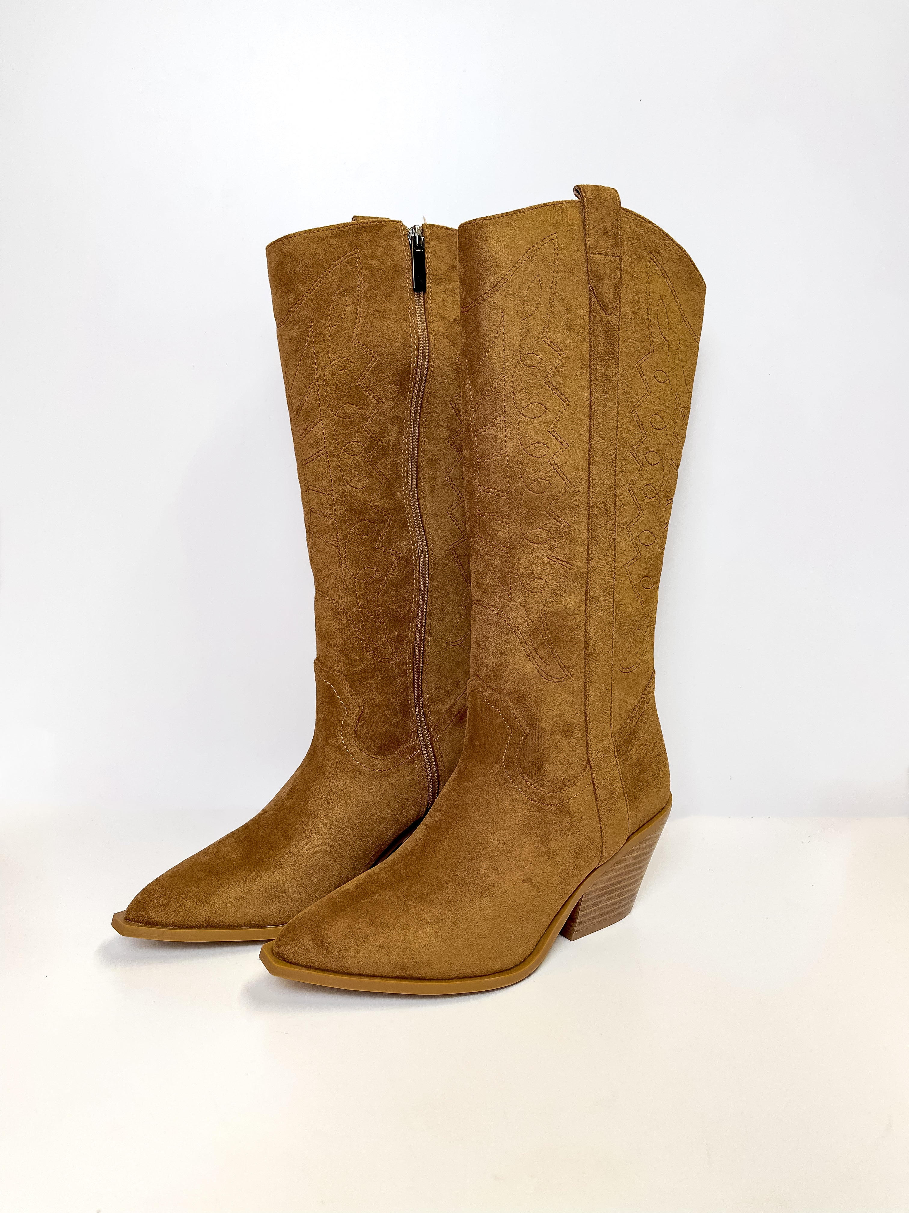 Corky's | Howdy Western Stitch Boots in Cognac Suede - Giddy Up Glamour Boutique