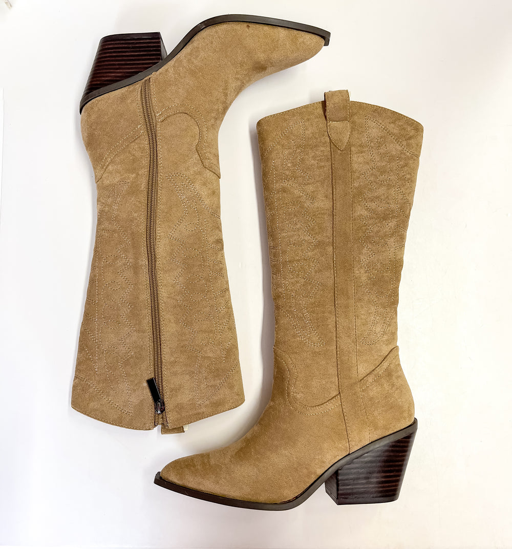 Corky's | Howdy Western Stitch Boots in Camel Suede - Giddy Up Glamour Boutique