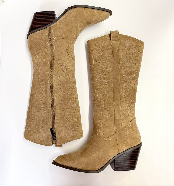 Corky's | Howdy Western Stitch Boots in Camel Suede - Giddy Up Glamour Boutique