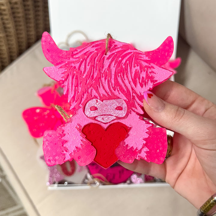 Herd You're Mine Valentine Highland Cow Car Freshie in Diva