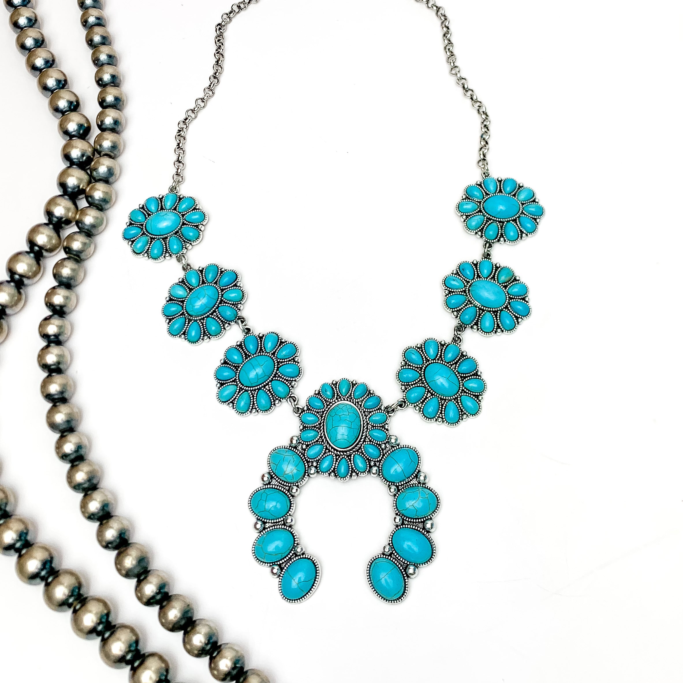 Squash Blossom Turquoise top Necklace Western Southwestern Jewelry