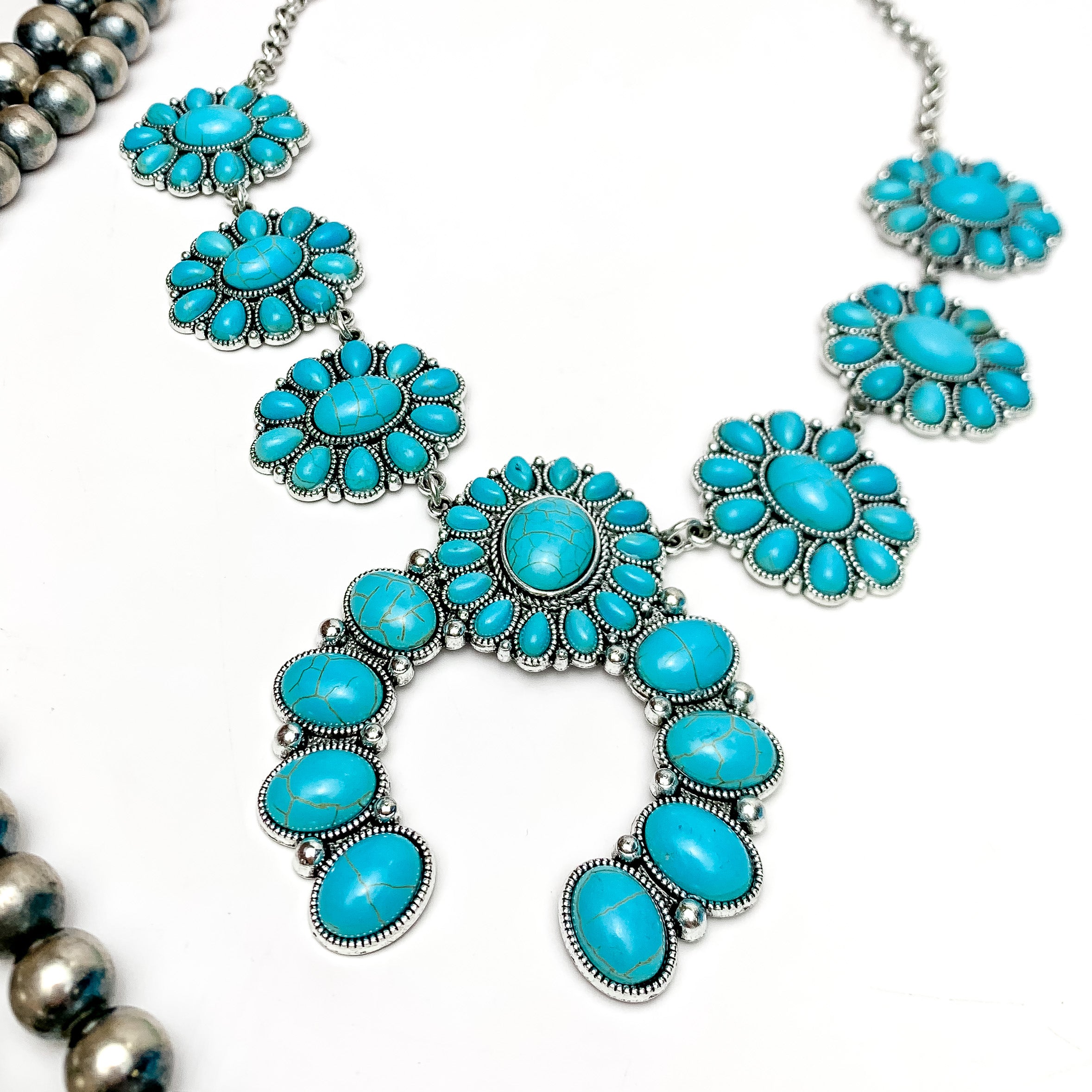 The Western Way Squash Blossom Necklace in Turquoise Blue - Giddy Up Glamour Boutique