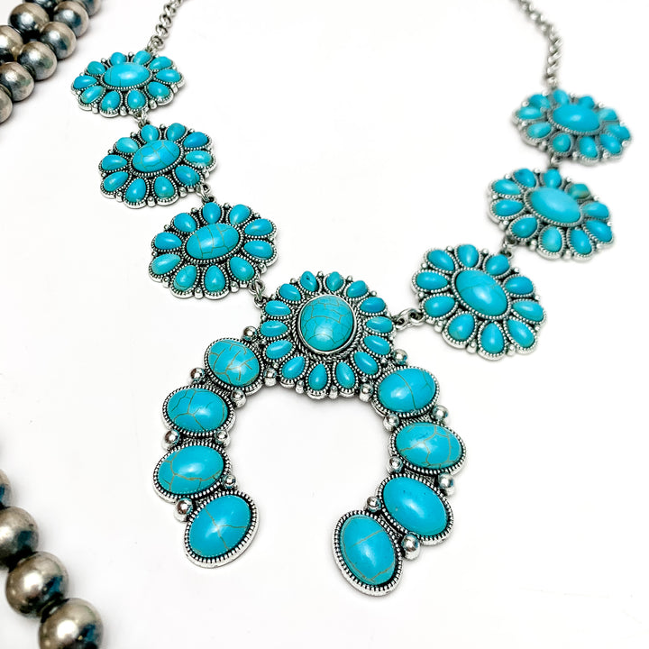 The Western Way Squash Blossom Necklace in Turquoise Blue - Giddy Up Glamour Boutique