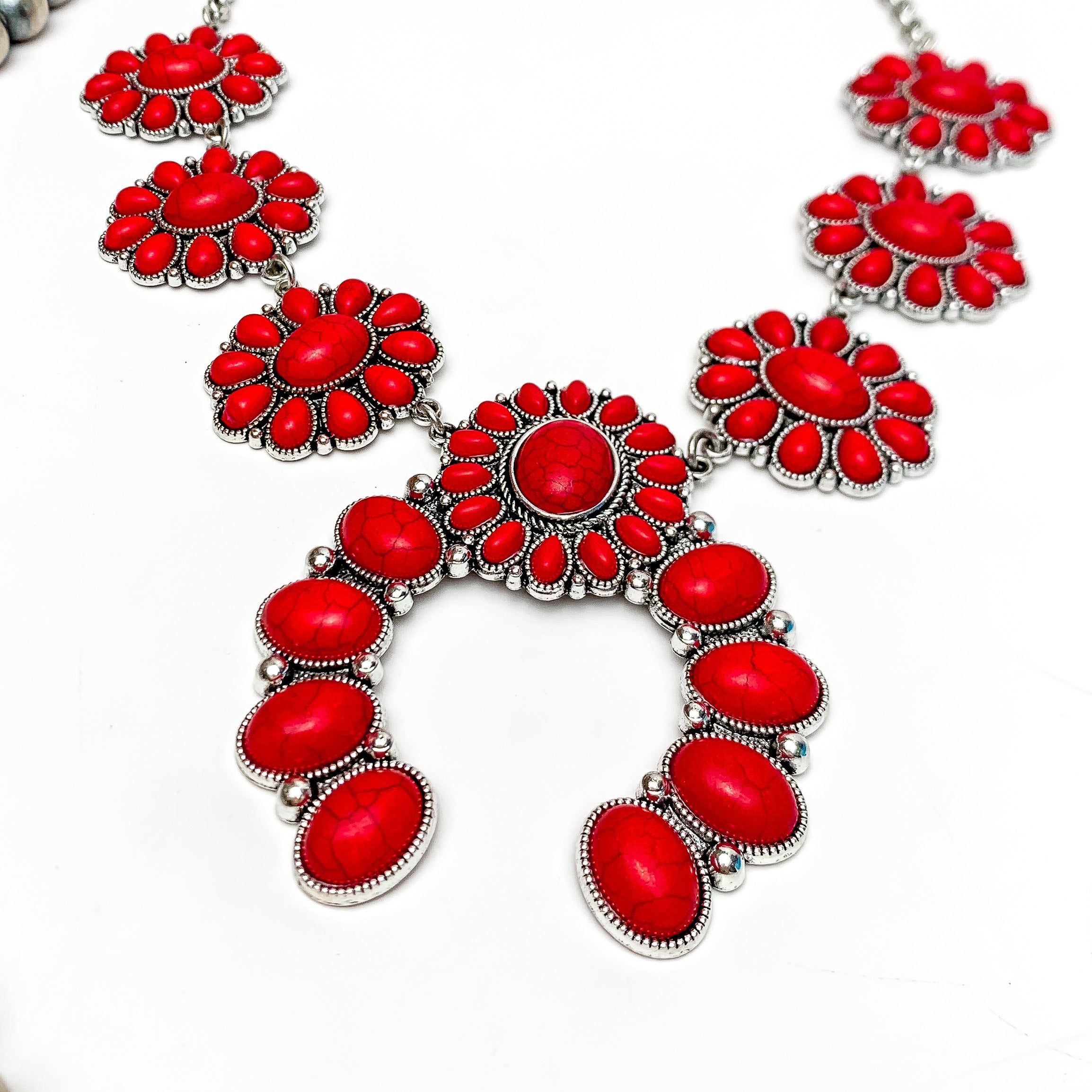 The Western Way Squash Blossom Necklace in Red - Giddy Up Glamour Boutique