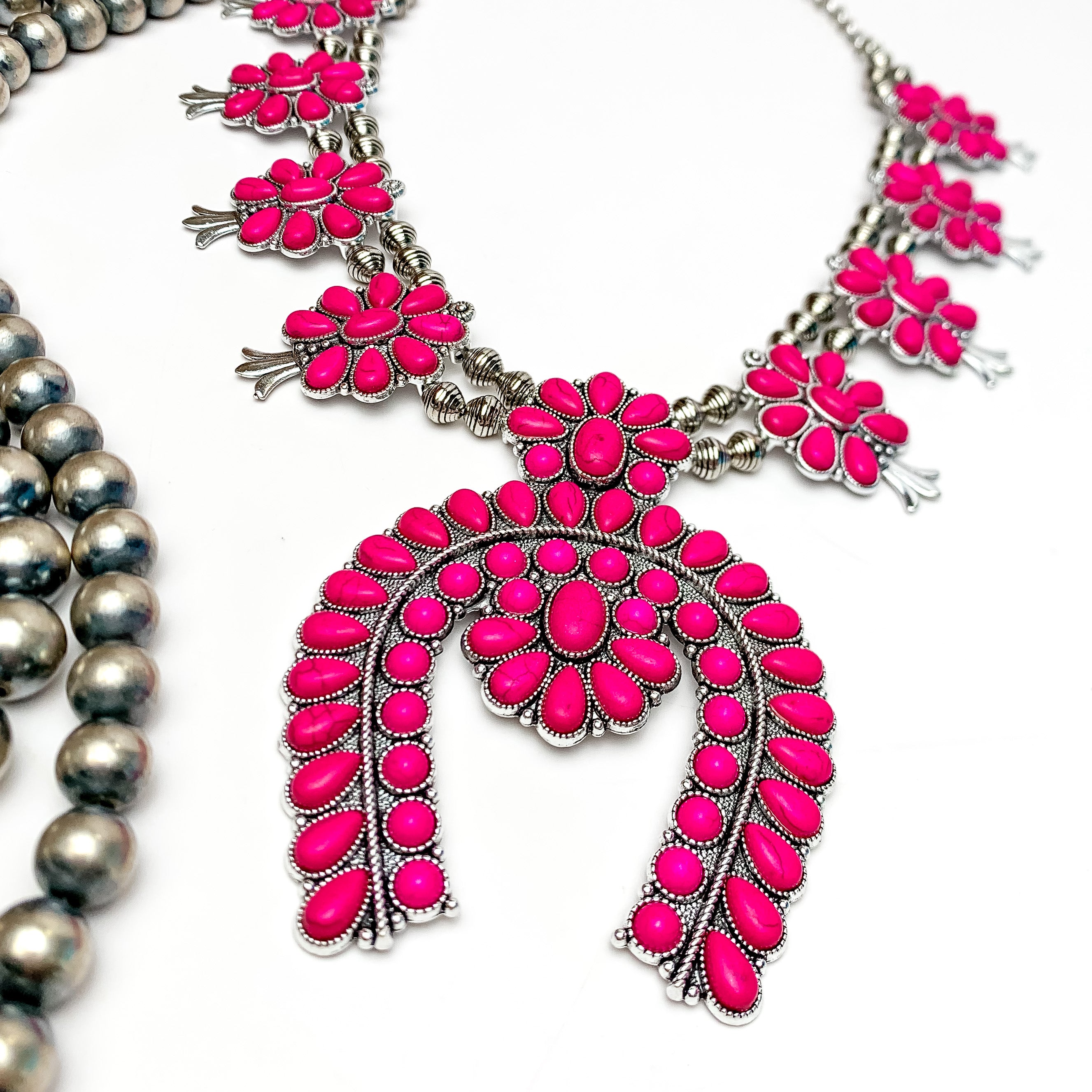 Western Women Squash Blossom Necklace in Hot Pink - Giddy Up Glamour Boutique