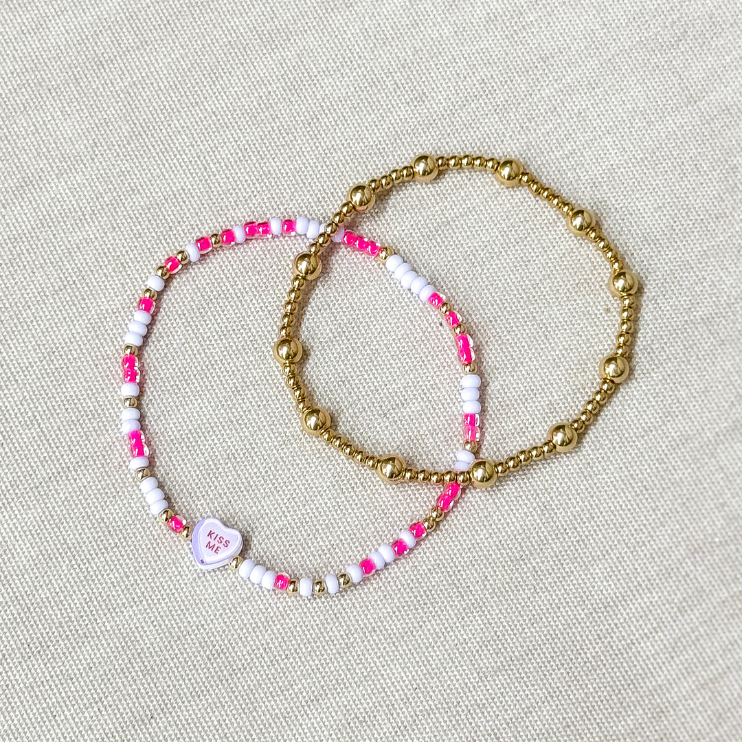 GUG Exclusive by Beaded Blondes | Valentines Day Kiss Me Conversation Heart on Hot Pink and Lilac Sprinkle