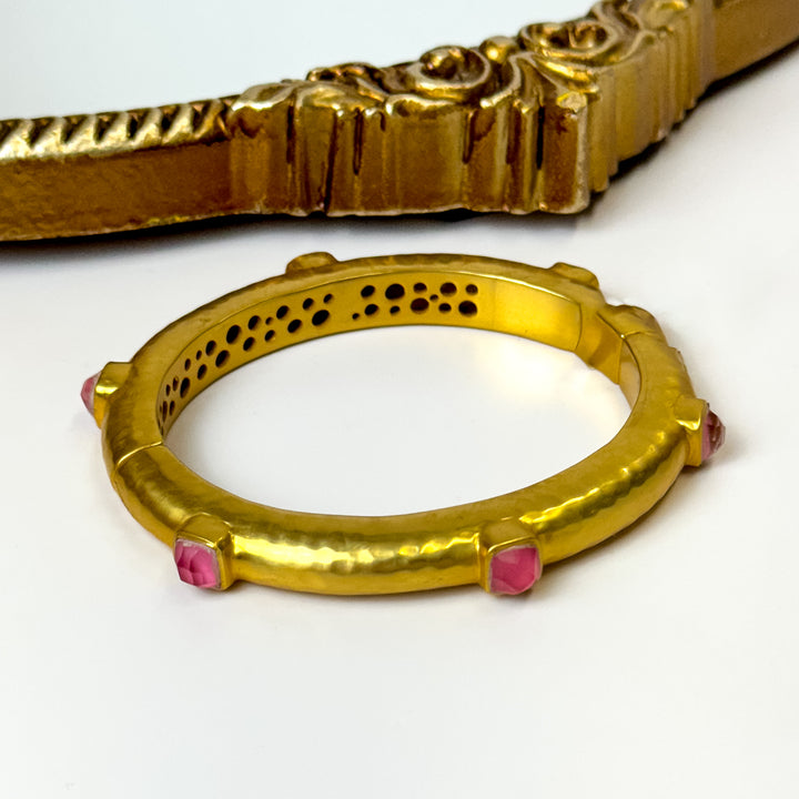 Julie Vos | Catalina Hinge Bangle with Peony Pink Crystals in Gold - Giddy Up Glamour Boutique