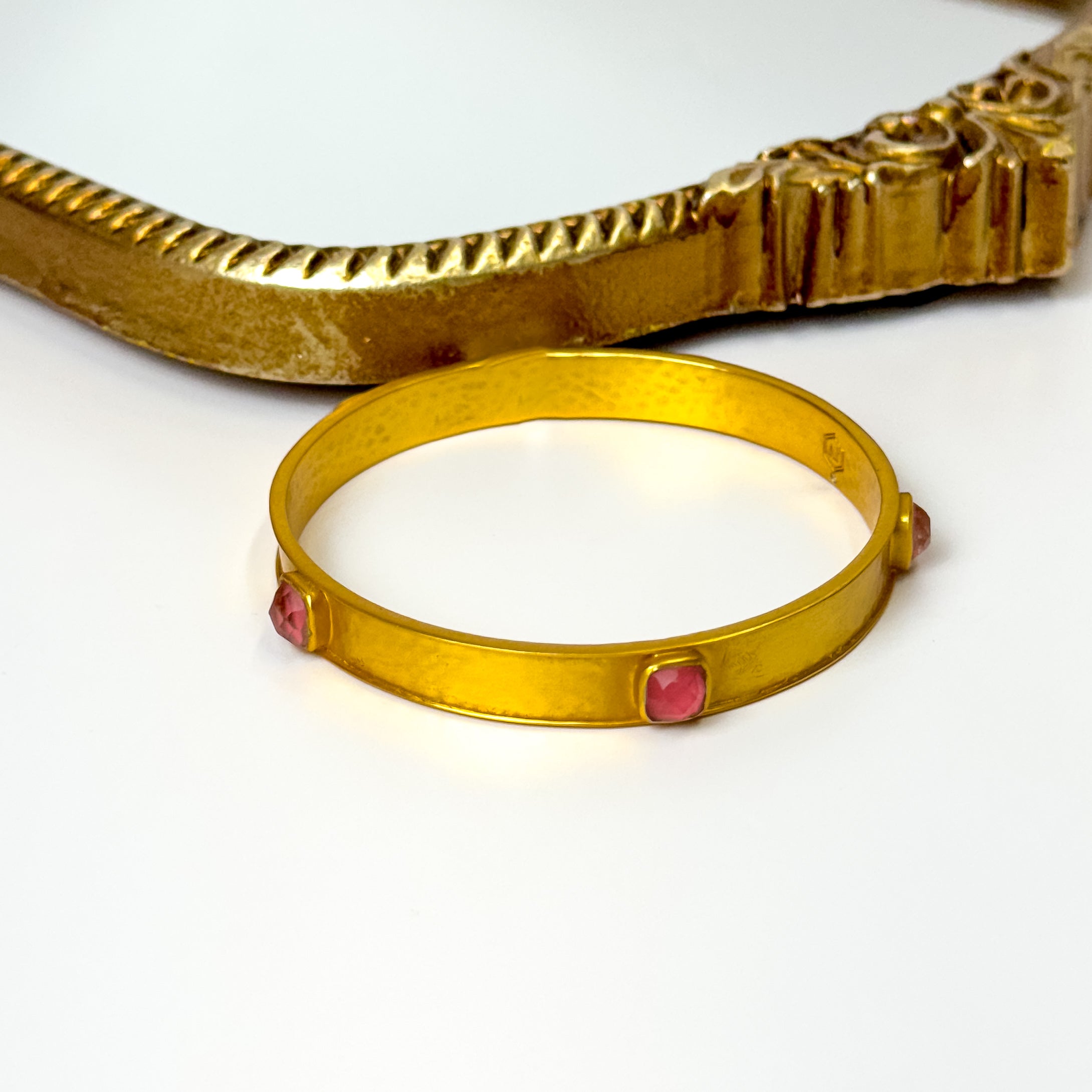 Julie Vos | Catalina Stone Bangle with Iridescent Peony Pink Stones in Gold - Giddy Up Glamour Boutique
