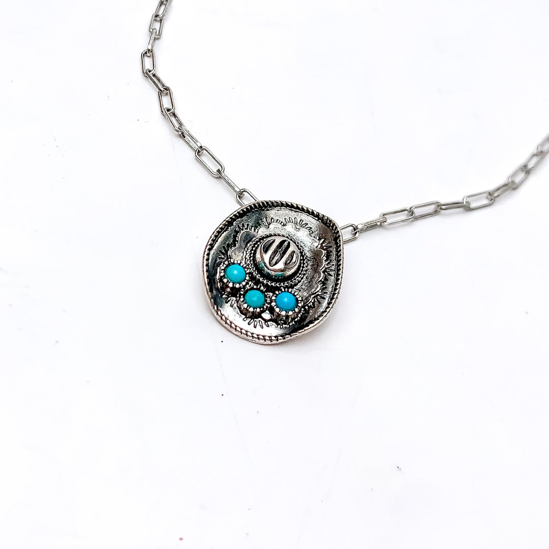 Cowgirl Chain Silver Tone Necklace With Cowboy Hat Pendent - Giddy Up Glamour Boutique