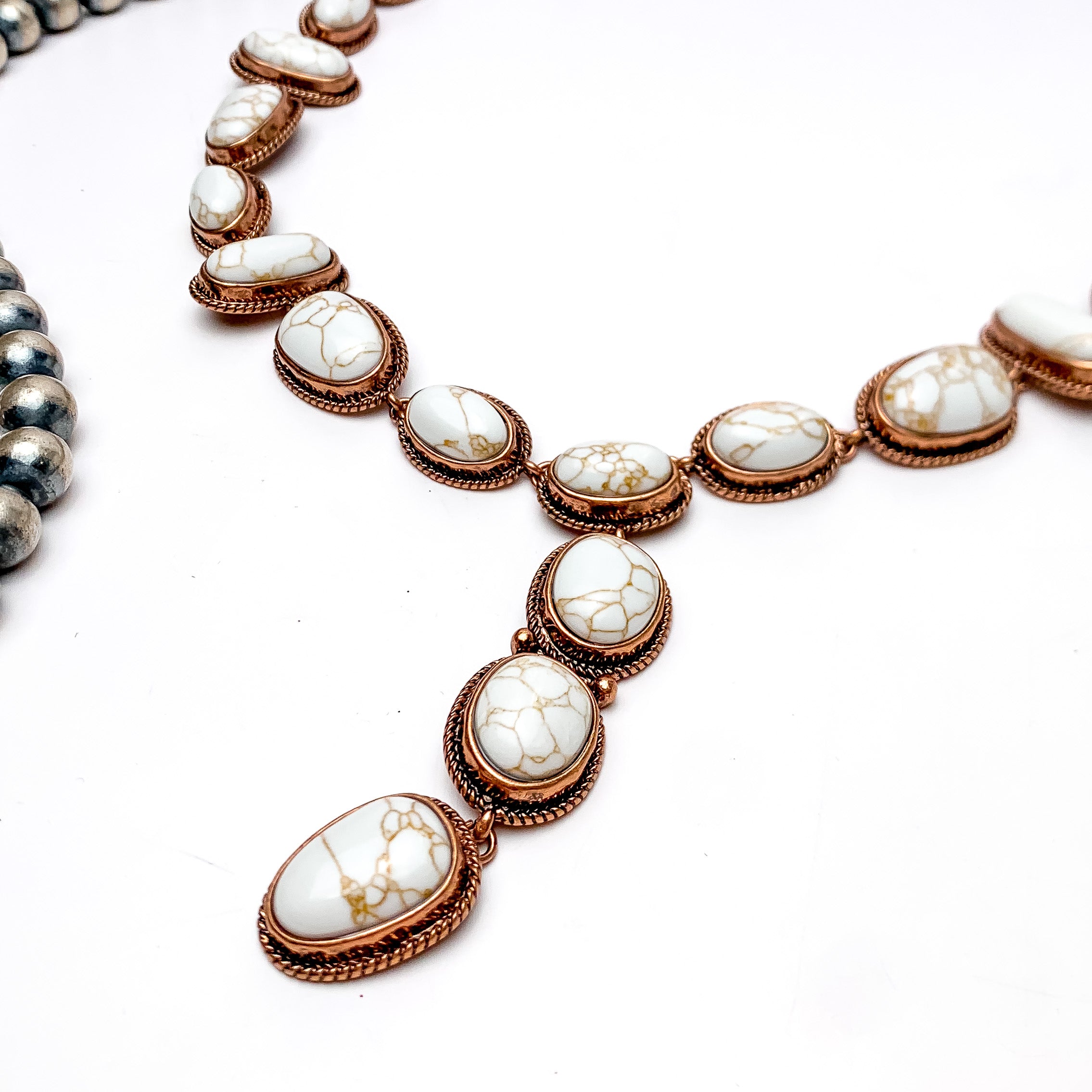 Western Stone Lariat Necklace With Ivory Stones - Giddy Up Glamour Boutique