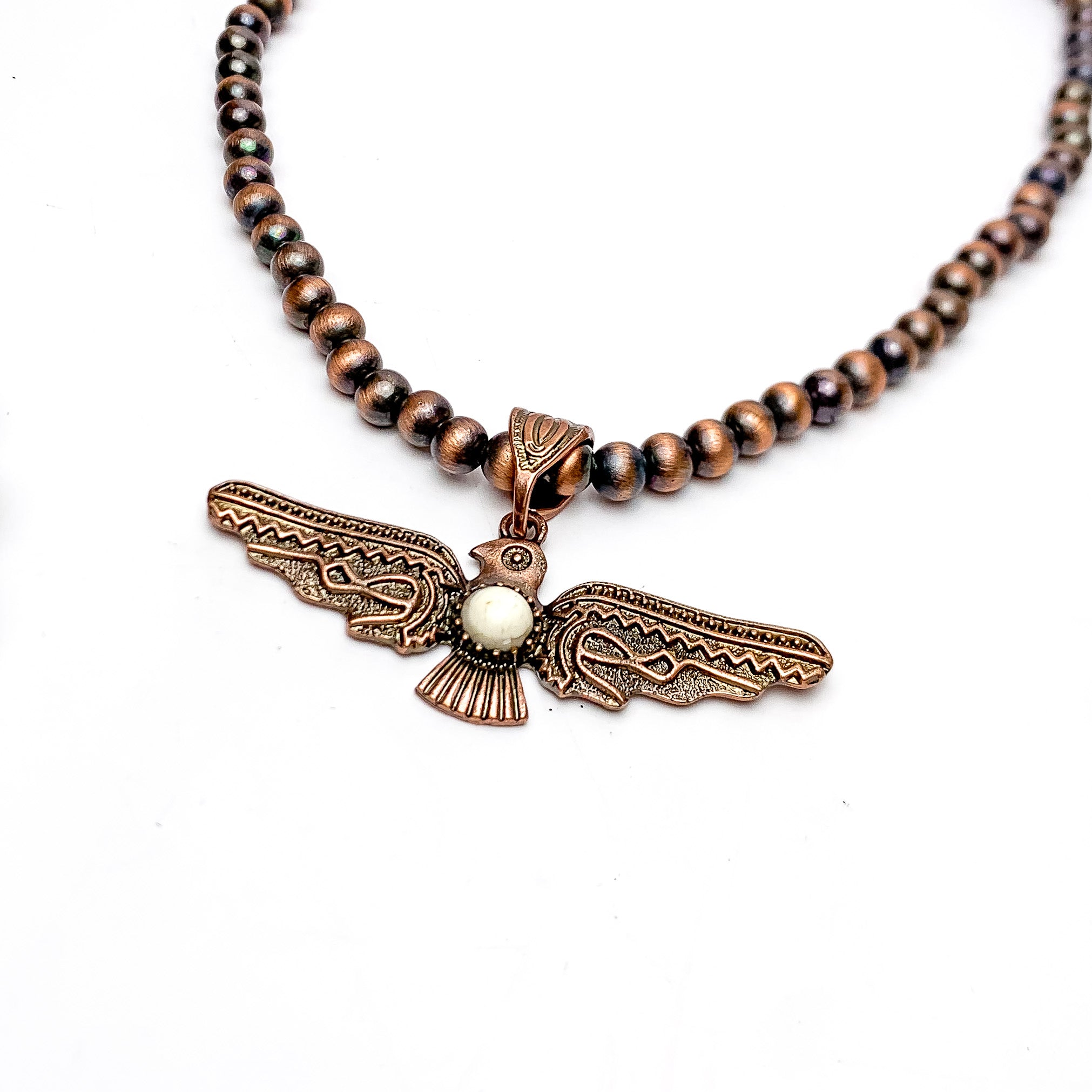 Thunder Bird Pendent Copper Tone Beaded Necklace - Giddy Up Glamour Boutique