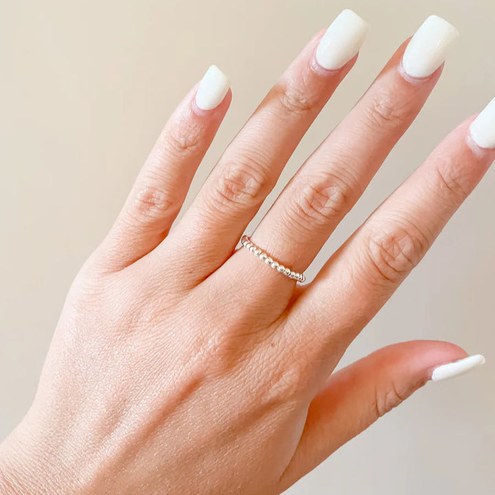 Beaded Blondes | Lexi 2MM Beaded Band Ring in Silver