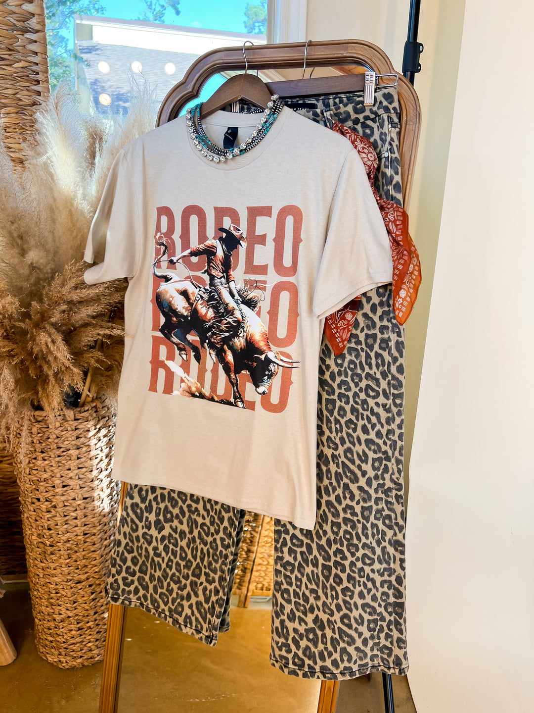 Rodeo Bull Rider Short Sleeve Graphic Tee in Sand
