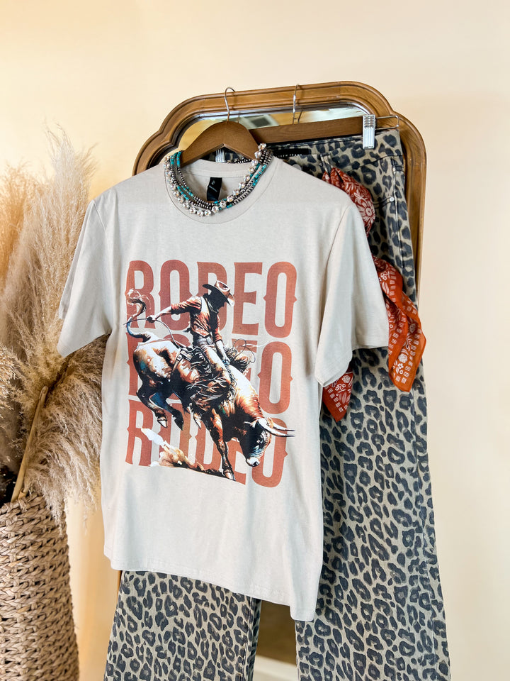 Rodeo Bull Rider Short Sleeve Graphic Tee in Sand