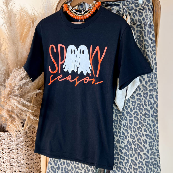 Spooky Season Ghost Short Sleeve Graphic Tee in Black