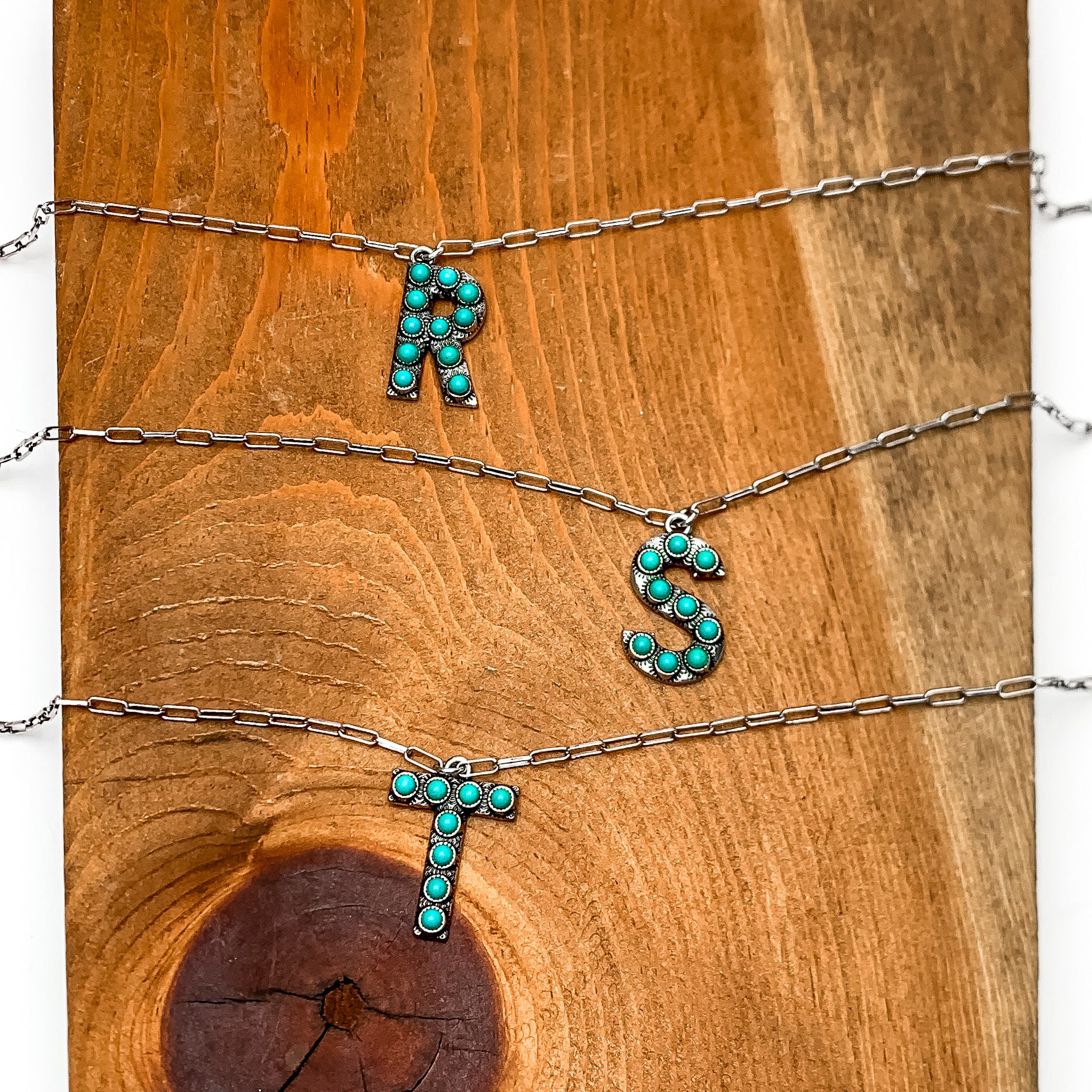 Wear It Proud Initial Necklaces in Turquoise - Giddy Up Glamour Boutique