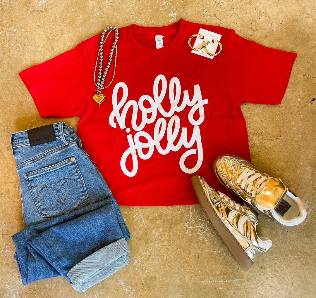 Holly Jolly Short Sleeve Graphic Tee in Red