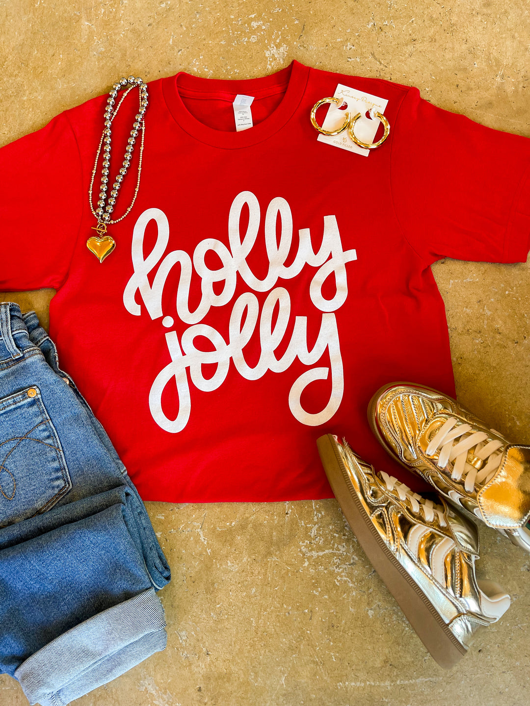 Holly Jolly Short Sleeve Graphic Tee in Red