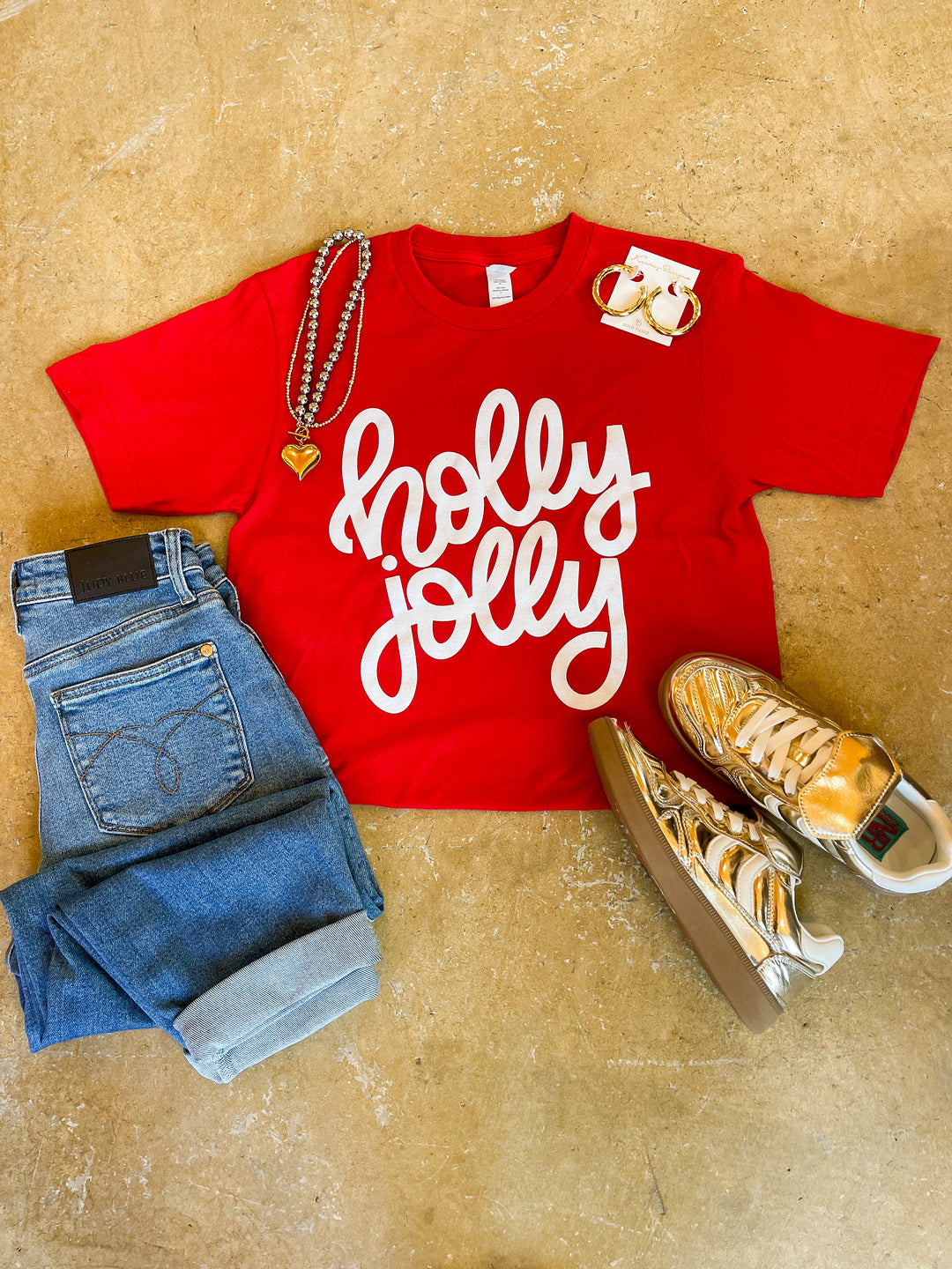 Holly Jolly Short Sleeve Graphic Tee in Red