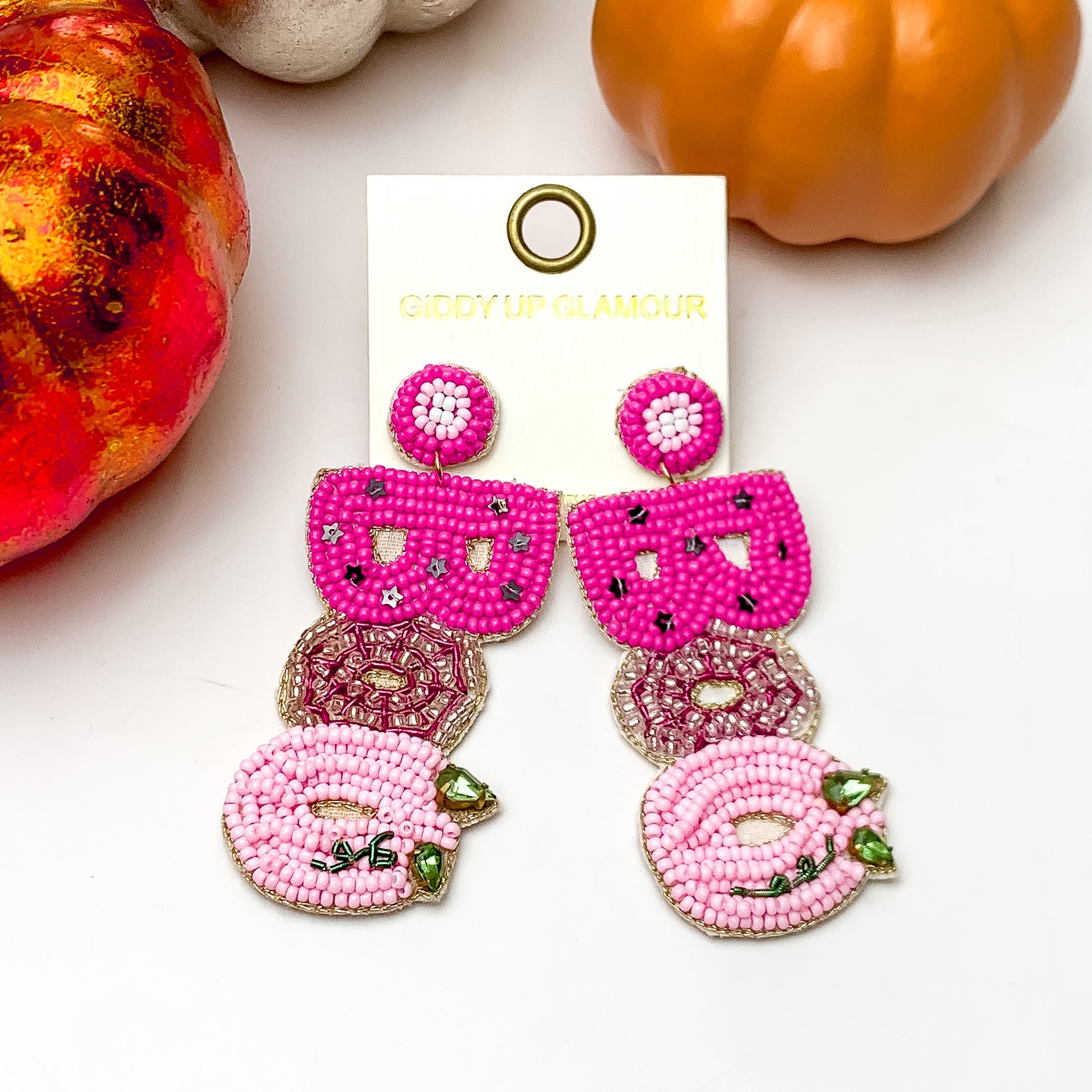 BOO Beaded Earrings in a Fuchsia Pink Mix - Giddy Up Glamour Boutique