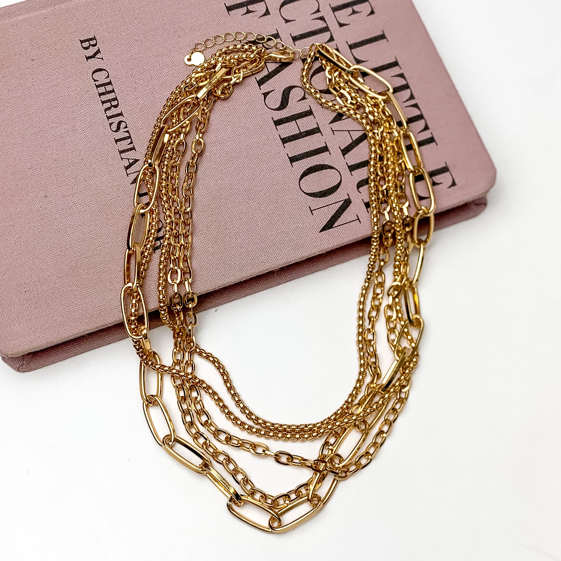 Five Strand Multi Chain Necklace in Gold Tone - Giddy Up Glamour Boutique