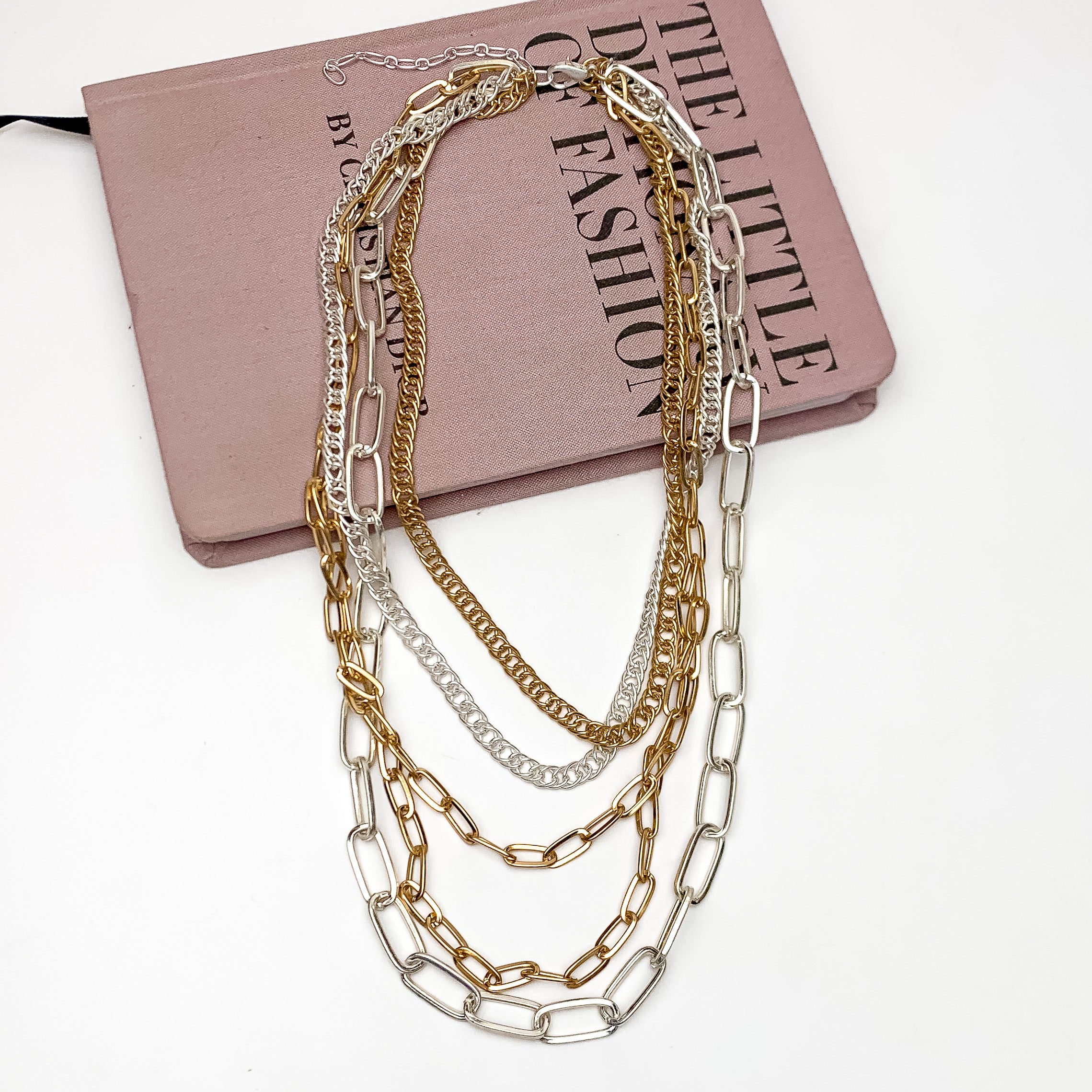 Forever Chic Multi Strand Chain Necklace in Two Tone - Giddy Up Glamour Boutique