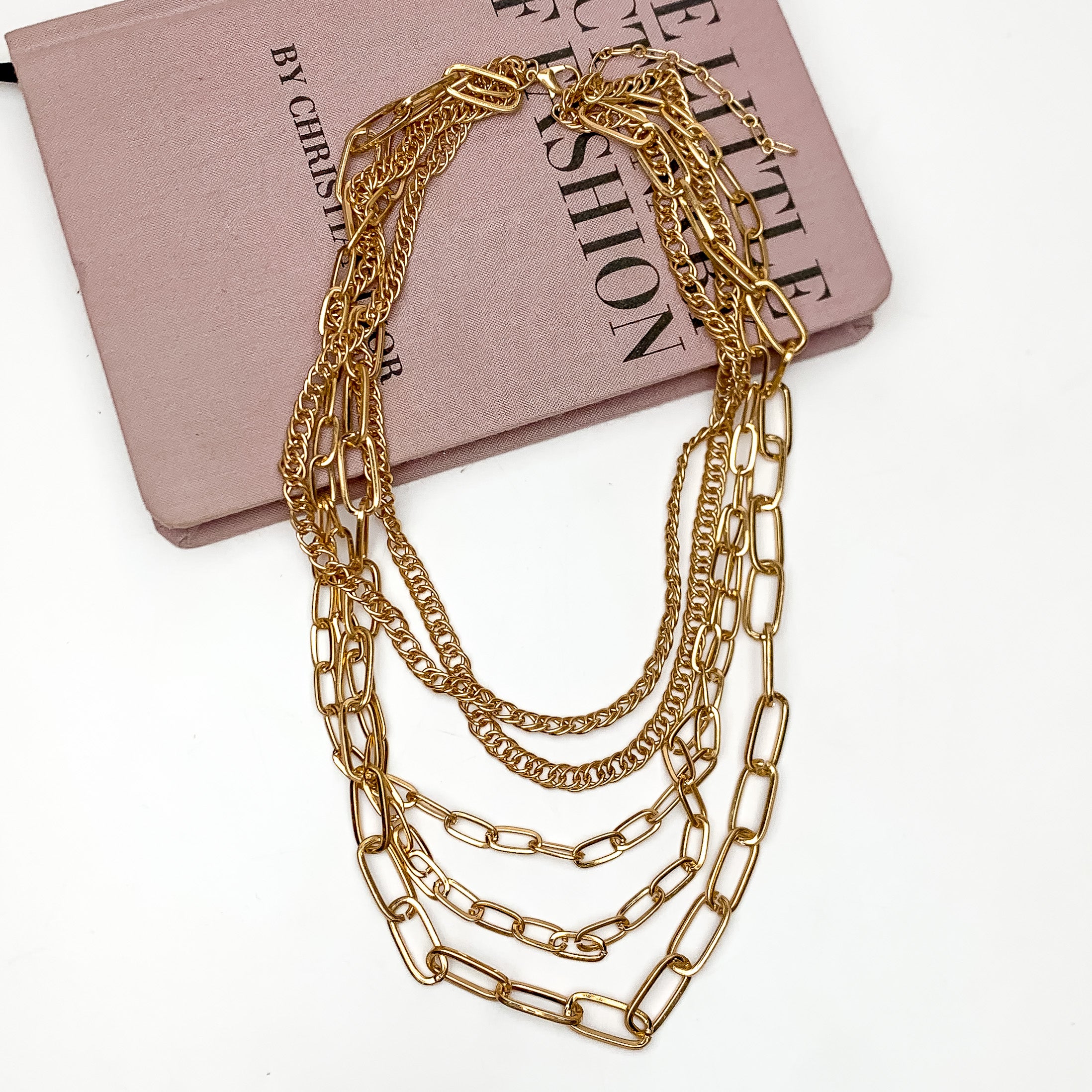 Forever Chic Multi Strand Chain Necklace in Gold Tone - Giddy Up Glamour Boutique