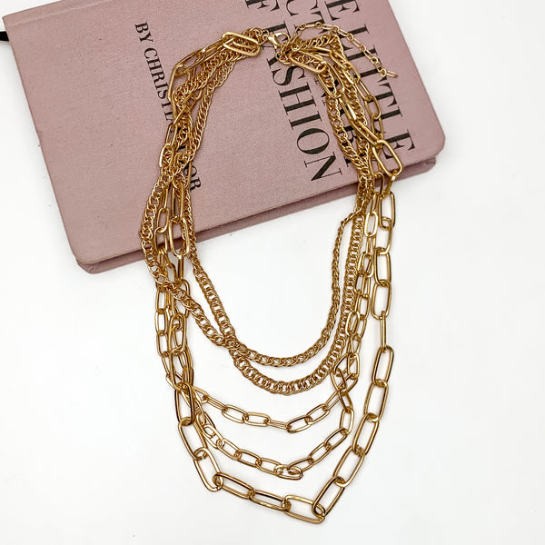 Forever Chic Multi Strand Chain Necklace in Gold Tone