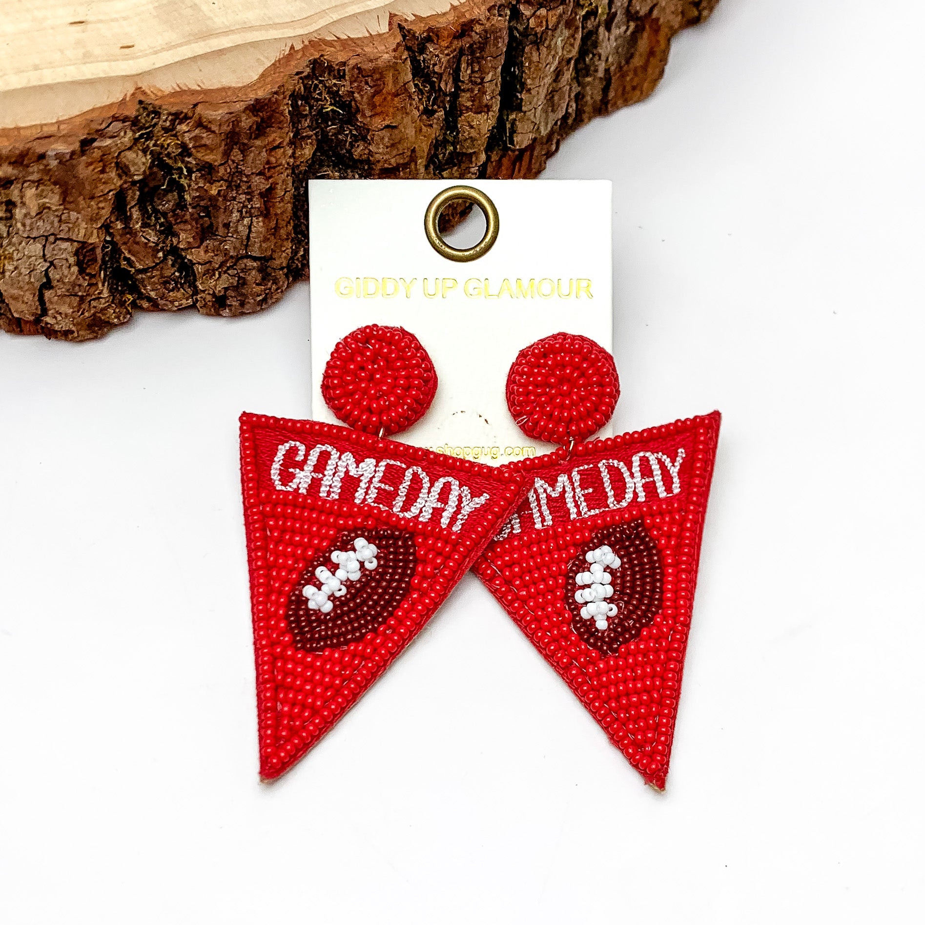 Gameday Beaded Flag Earrings in Red - Giddy Up Glamour Boutique