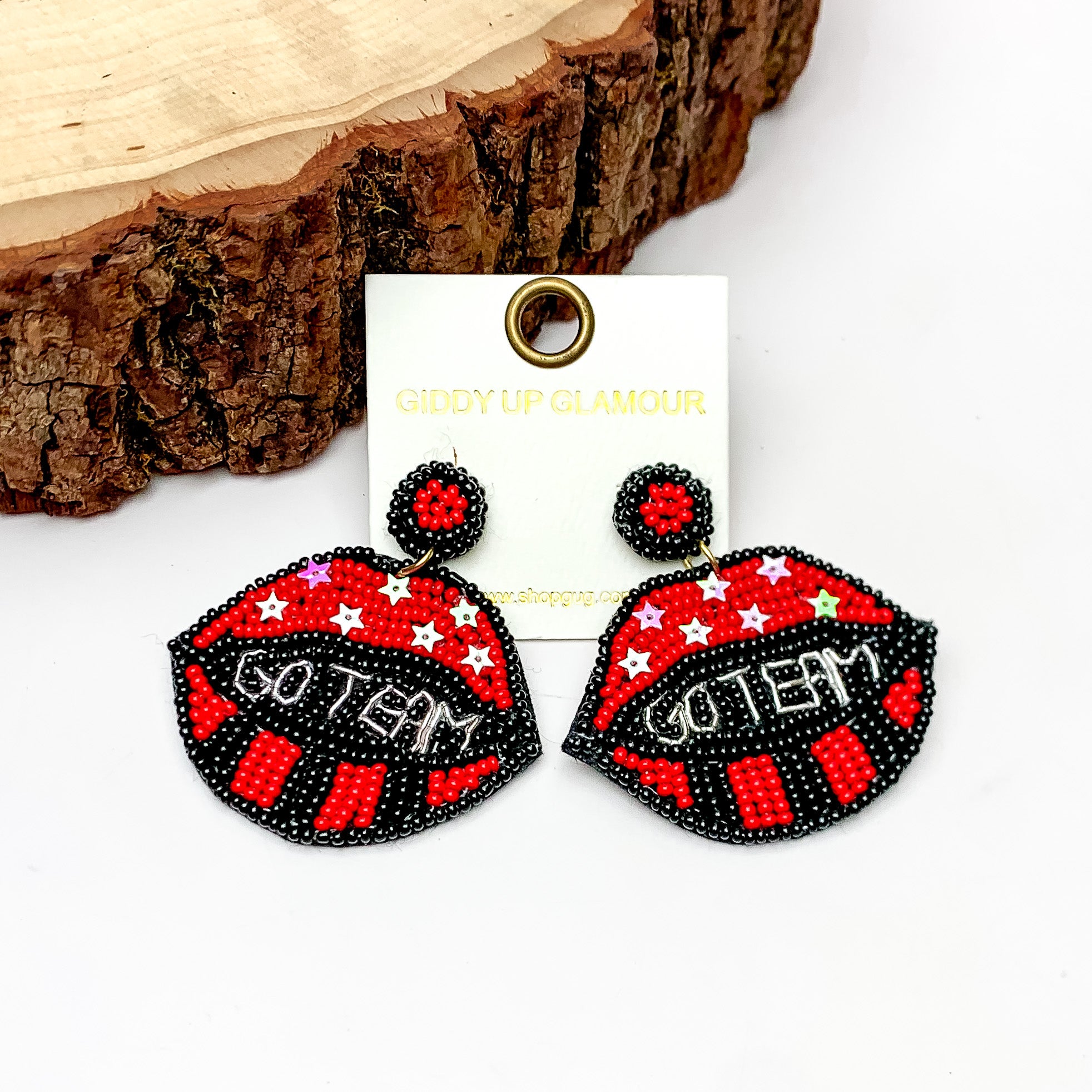 GO TEAM Beaded Lips Post Earrings in Red and Black - Giddy Up Glamour Boutique