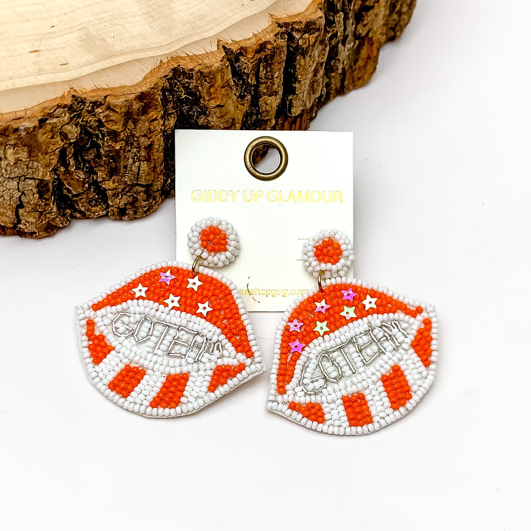 GO TEAM Beaded Lips Post Earrings in Orange and White - Giddy Up Glamour Boutique