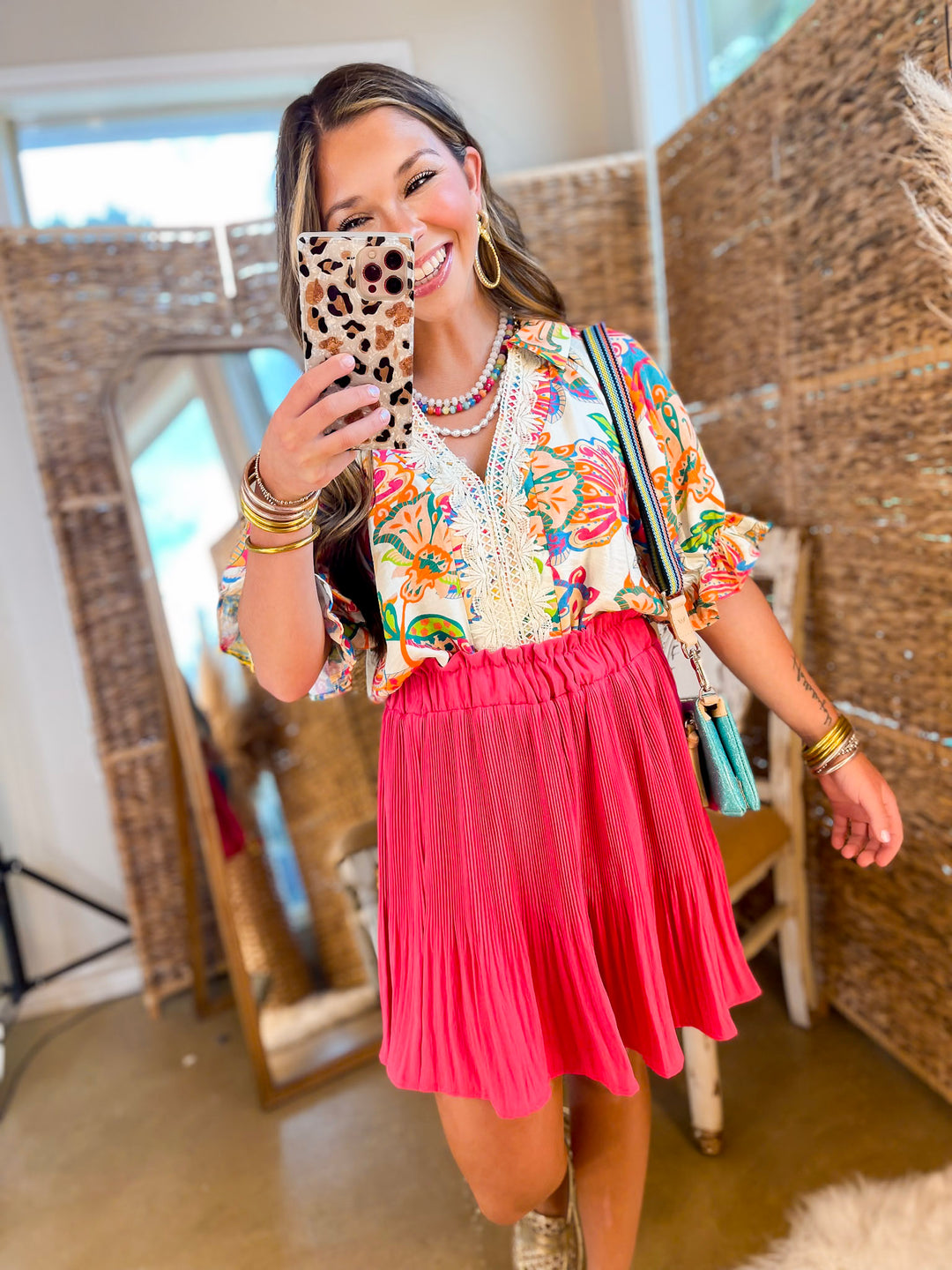 Style Stash Pleated Ruffle Skirt in Hot Pink