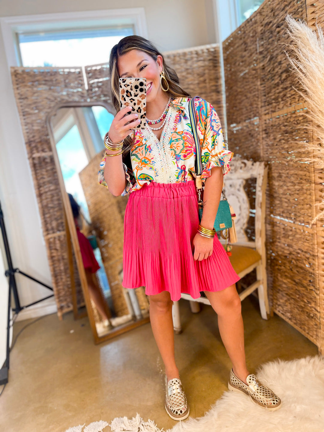 Style Stash Pleated Ruffle Skirt in Hot Pink