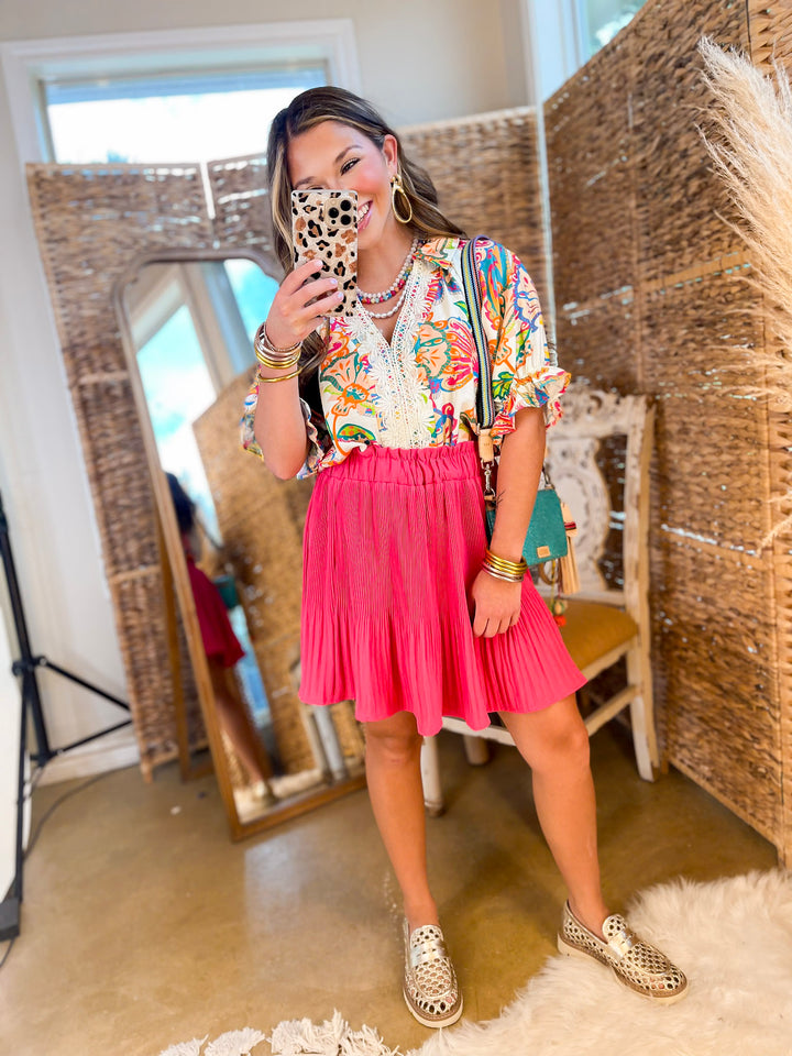 Style Stash Pleated Ruffle Skirt in Hot Pink