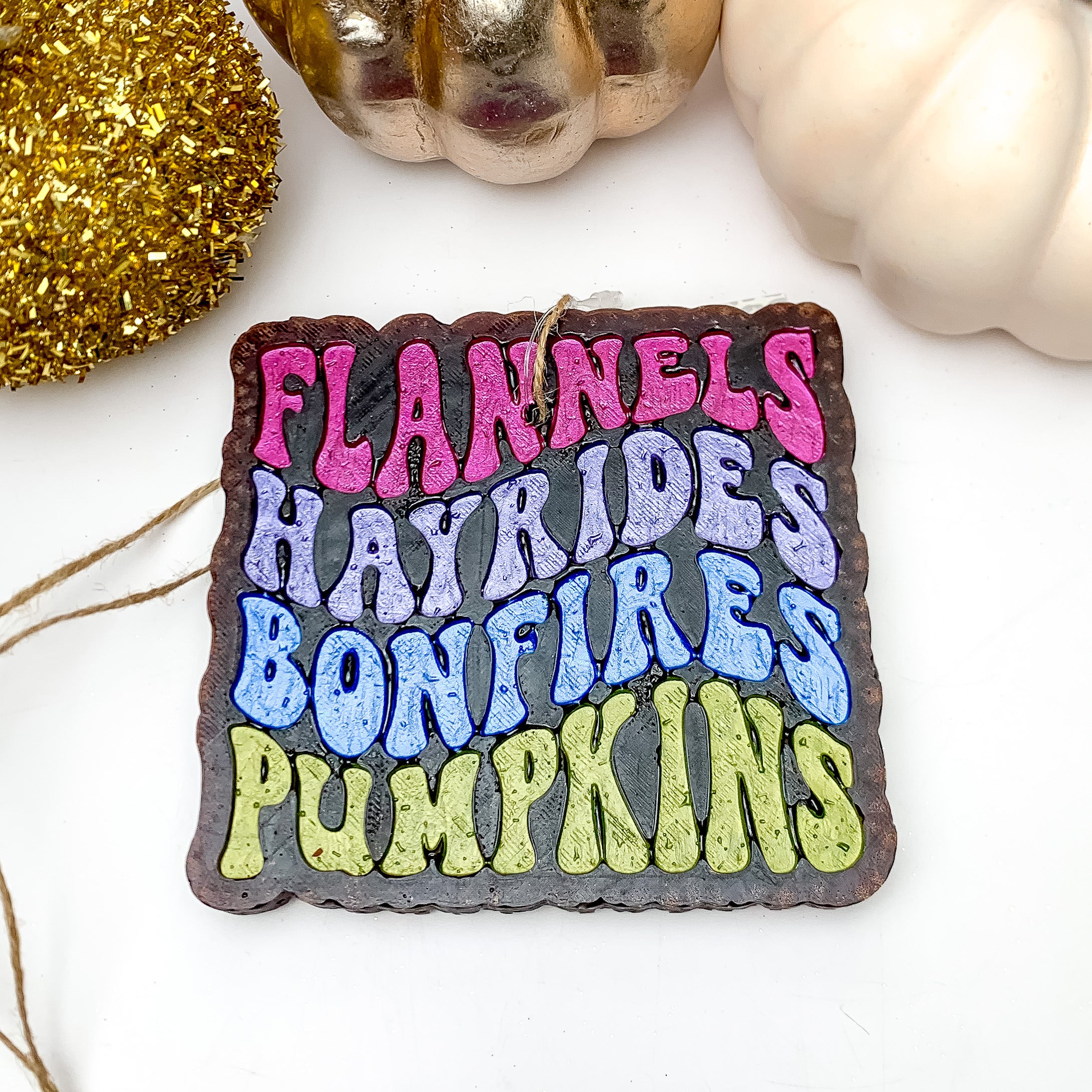 "Flannels Hayrides Bonfires Pumpkins" Freshie in Vanilla Pumpkin Marshmallow - Giddy Up Glamour Boutique