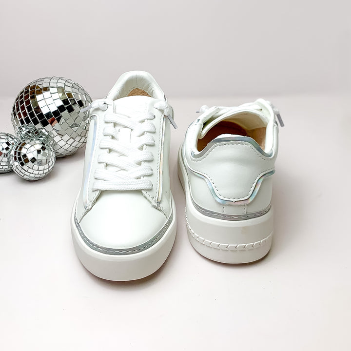 Vintage Havana | Reflection Sneakers with Silver Iridescent Outline in White - Giddy Up Glamour Boutique