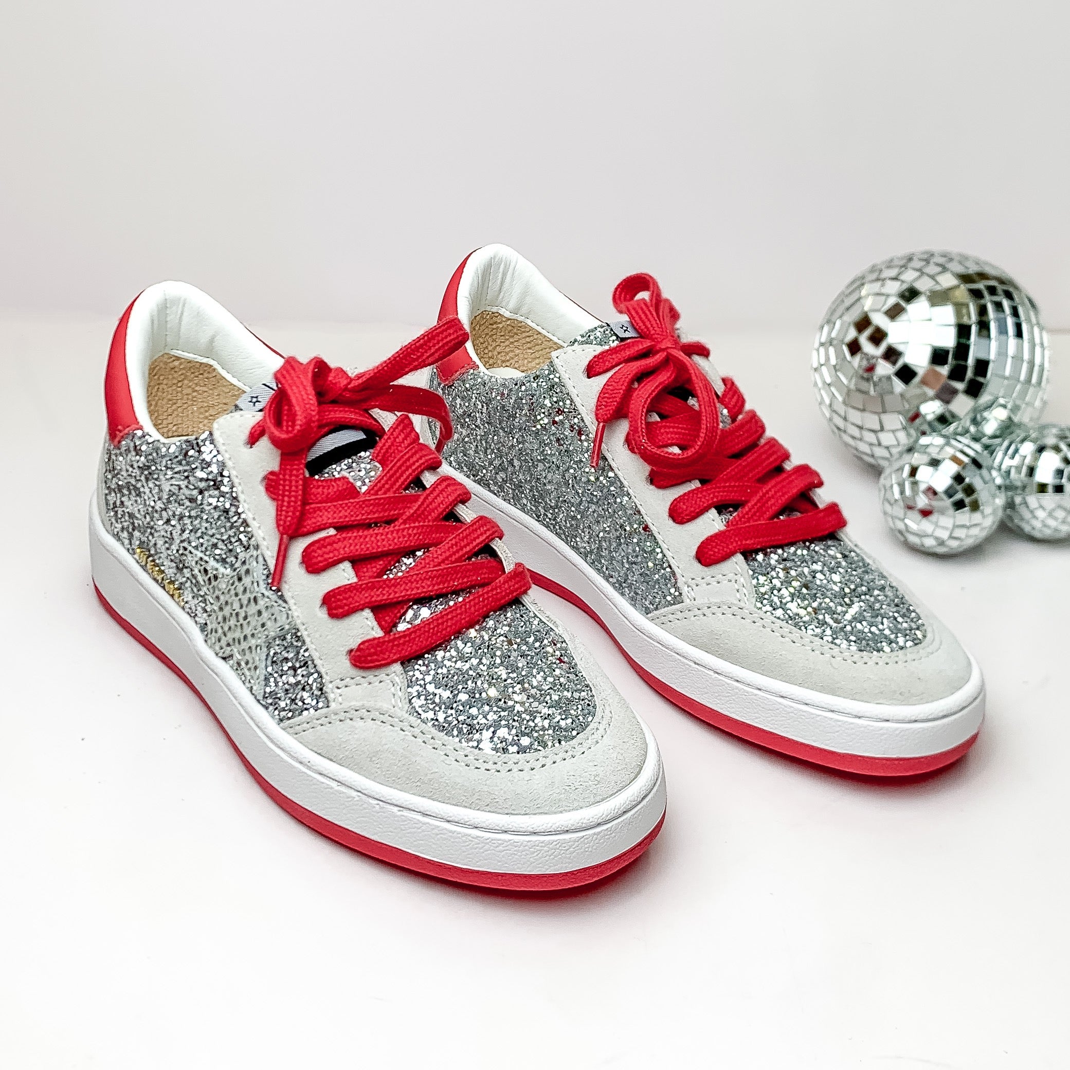 Vintage Havana | Denisse 18 Sneakers in Silver and Red Glitter Multi - Giddy Up Glamour Boutique