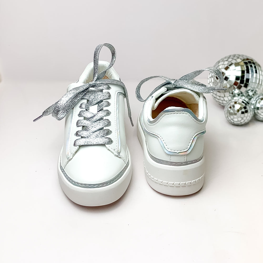 Vintage Havana | Reflection Sneakers with Silver Iridescent Outline in White - Giddy Up Glamour Boutique