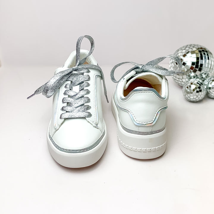 Vintage Havana | Reflection Sneakers with Silver Iridescent Outline in White - Giddy Up Glamour Boutique