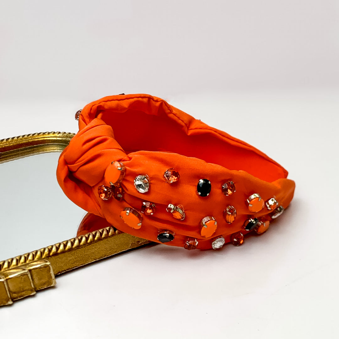 Multicolor Crystal Detailed Knot Headband in Orange - Giddy Up Glamour Boutique