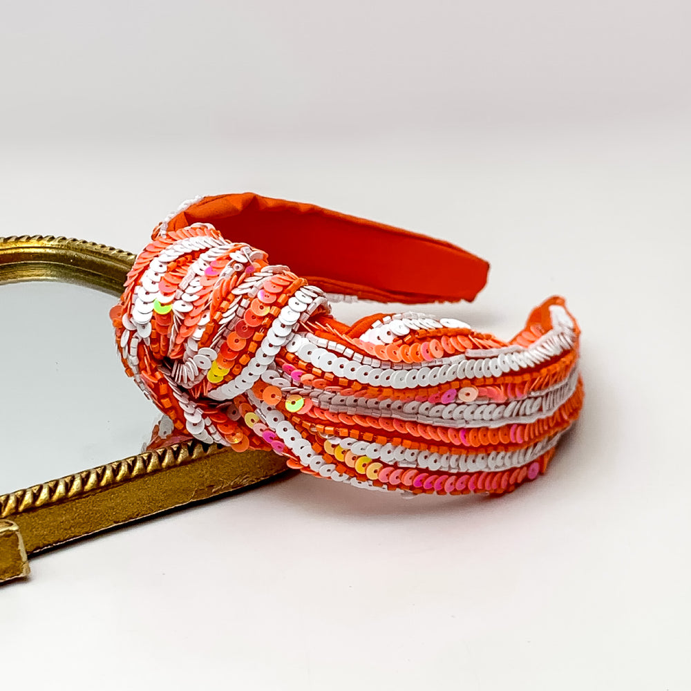 Striped Large Knot Headband in Orange and White - Giddy Up Glamour Boutique