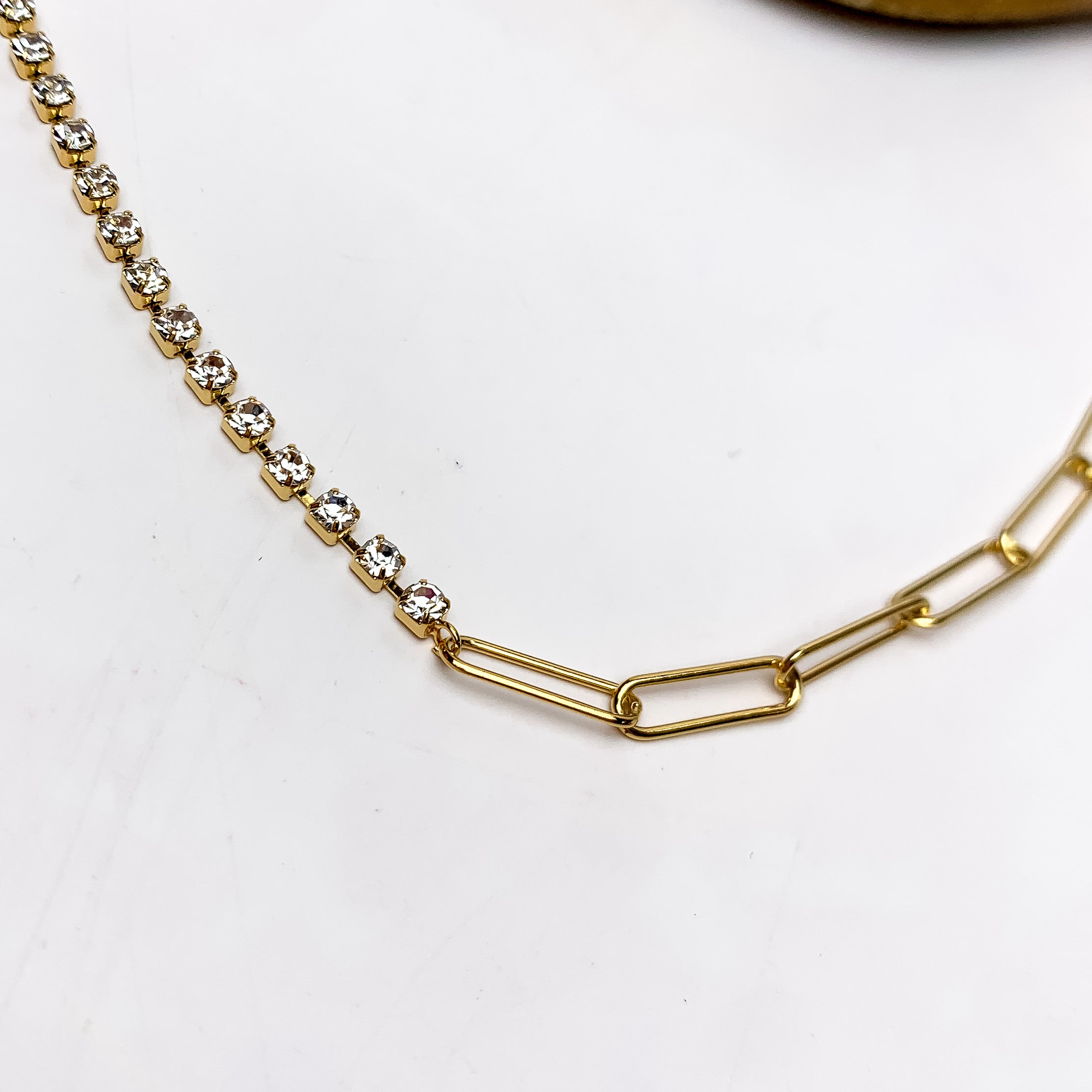 Drama Queen Gold Tone Necklace With Clear Crystals - Giddy Up Glamour Boutique