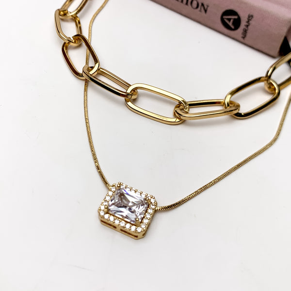 Star Story Gold Tone Chain Necklace With Clear Crystal Charm