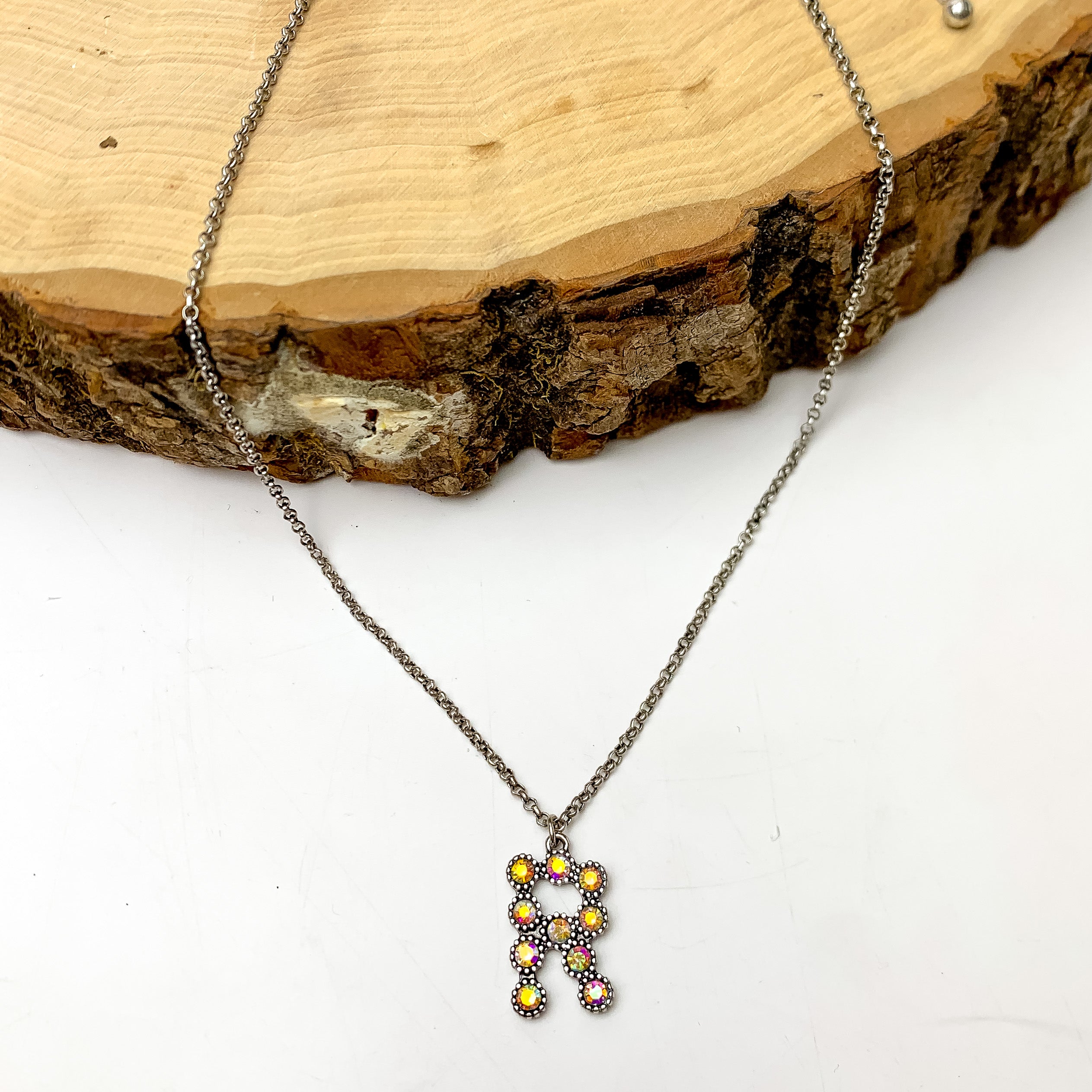 AB Crystal Initial Necklaces in Silver - Giddy Up Glamour Boutique