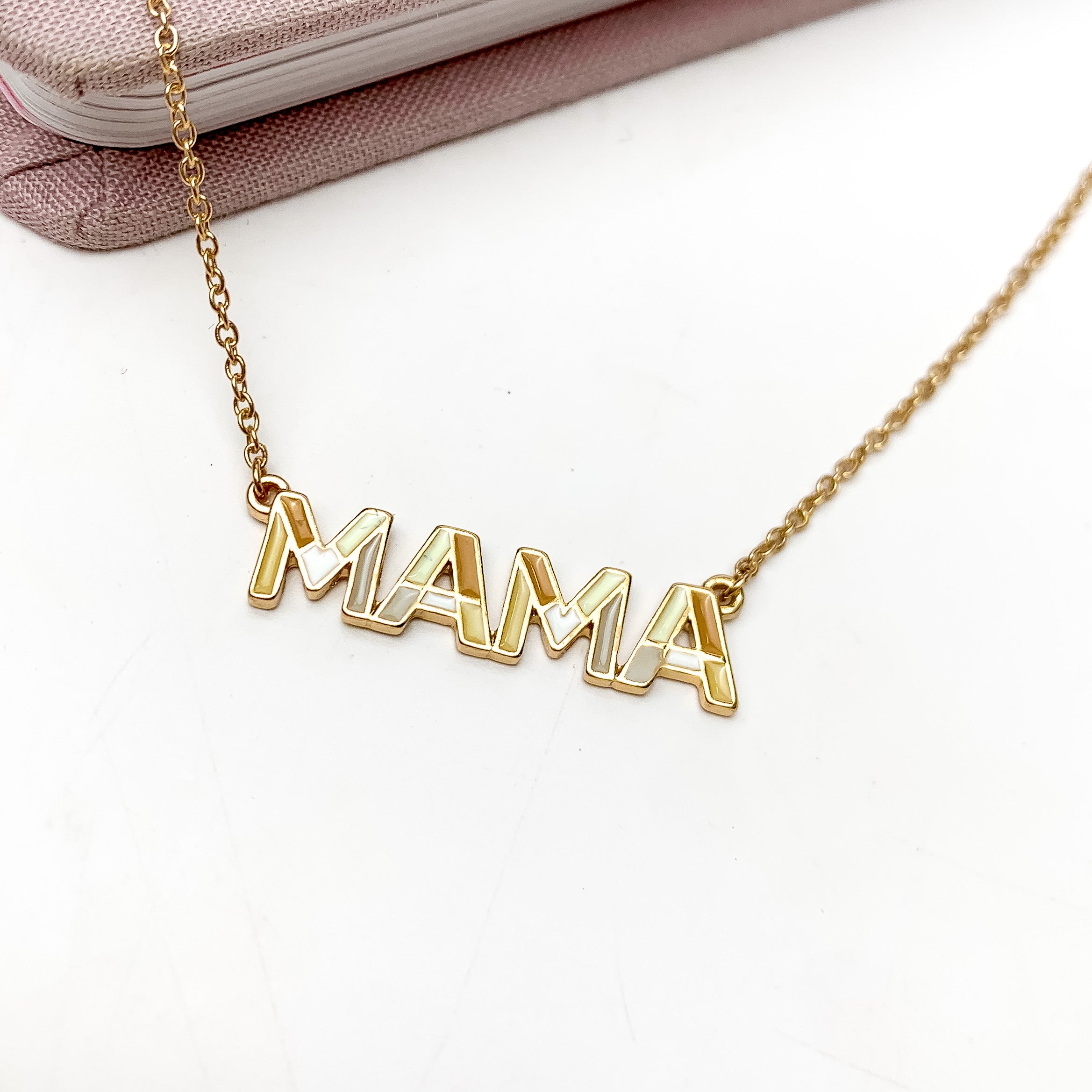 Mama Chain Necklace in Gold Tone With Brown Tones